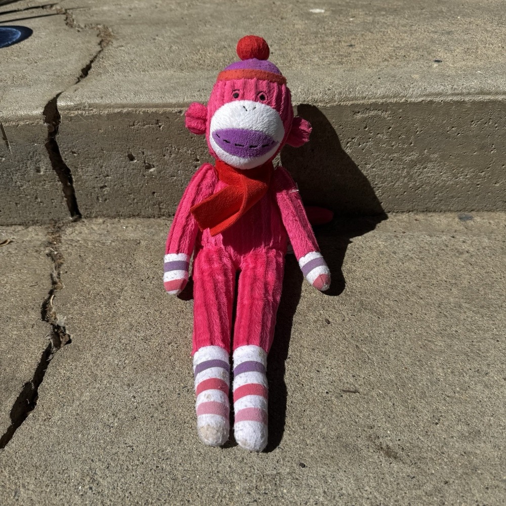 Monkeez & Friends Sock Monkey Stocking Cap Scarf Striped Socks 13" Plush